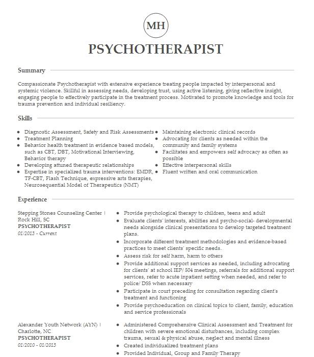 Psychotherapist Resume Example