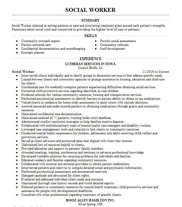 Social Worker Resume Example