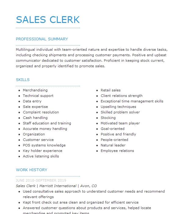 Sales Clerk Resume Example