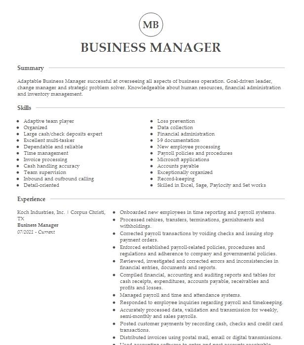 Shift Manager Resume Example