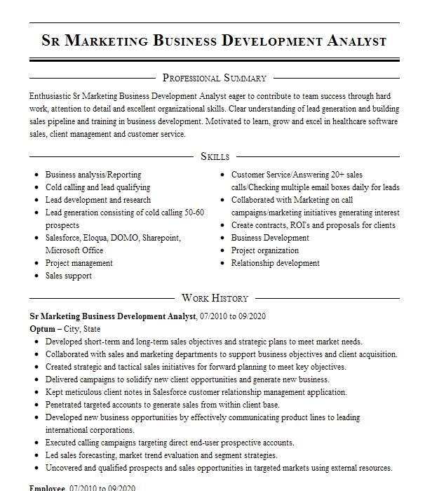 Sr Marketing Analyst Resume Example