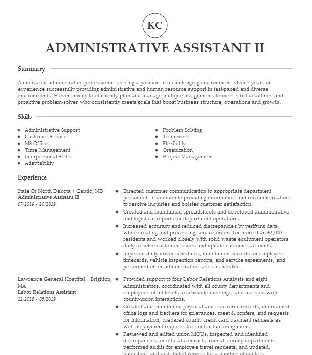 Administrative Assistant Ii Resume Example