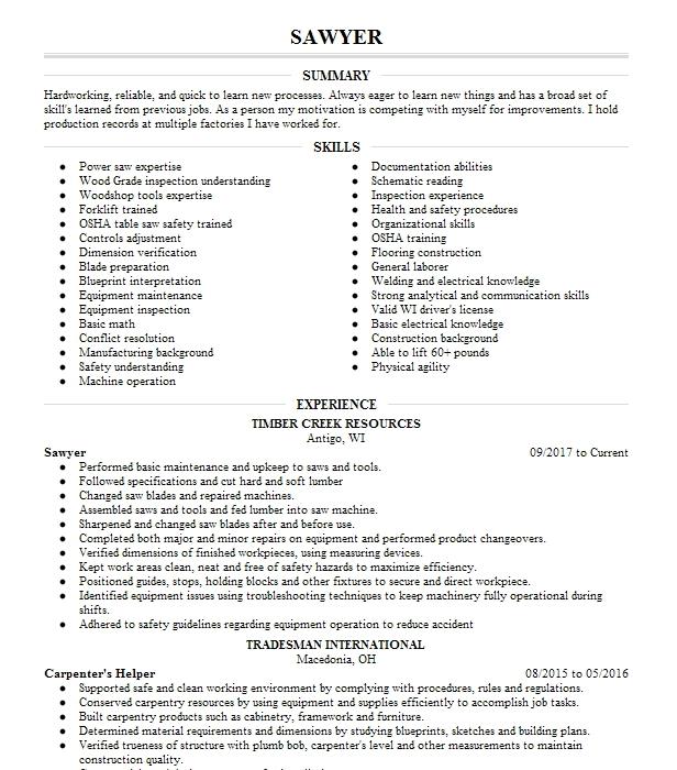 Sawyer Resume Example