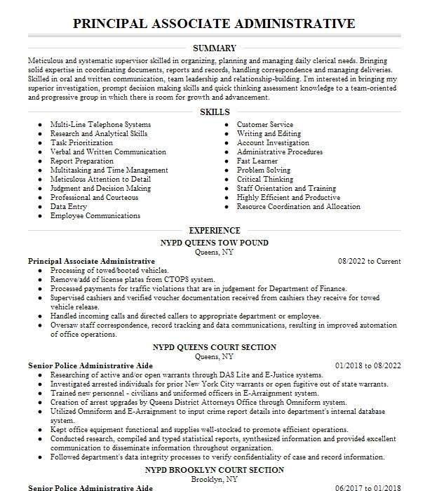 Principal Associate Administrative Resume Example