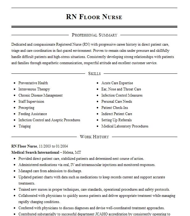 Rn Floor Nurse Resume Example