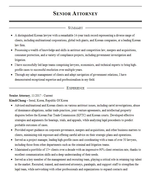 Senior Attorney Resume Example