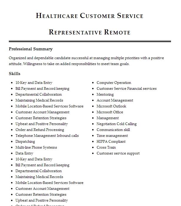 healthcare-customer-service-representative-remote-resume-example