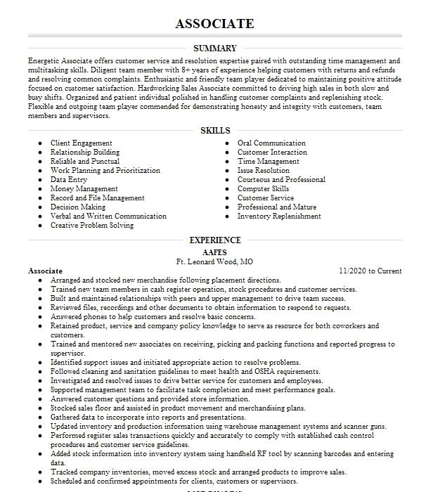 Associate Resume Example