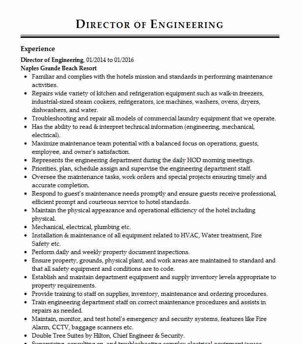 Director Of Engineering Resume Example