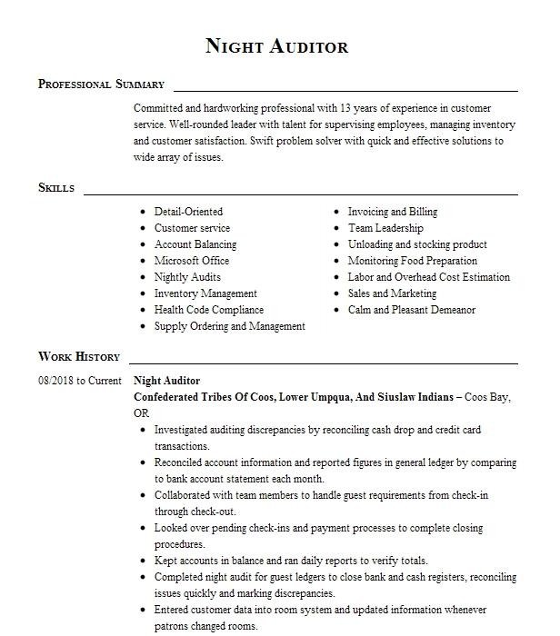 Night Auditor Resume Example