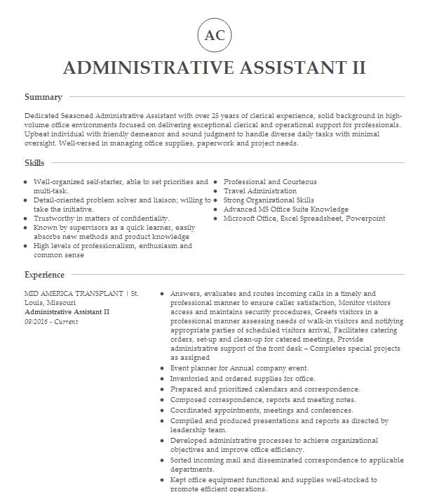 Administrative Assistant Ii Resume Example