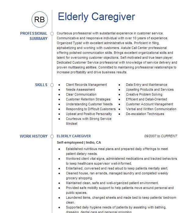 Elderly Caregiver Resume Example