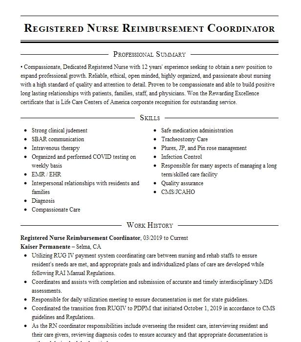 Reimbursement Coordinator Resume Example