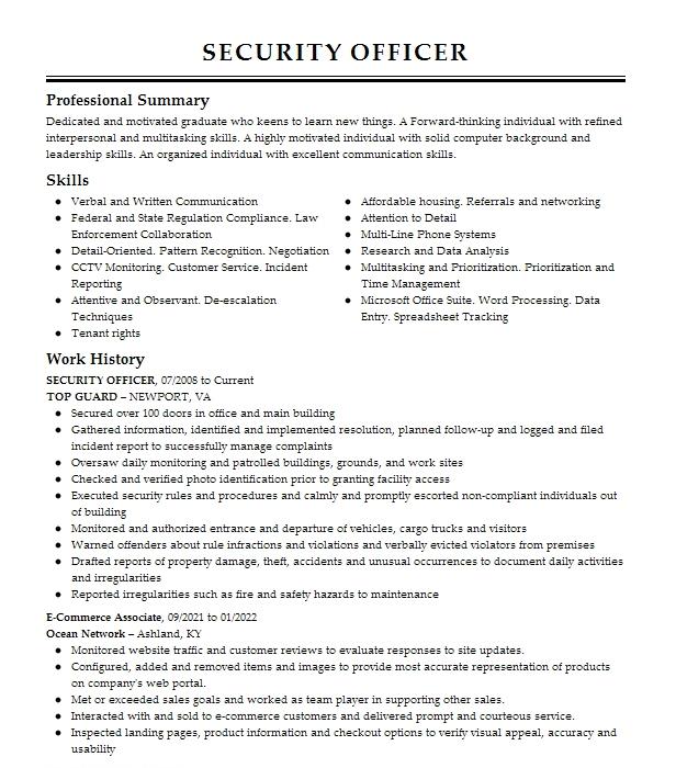 Security Officer Resume Example