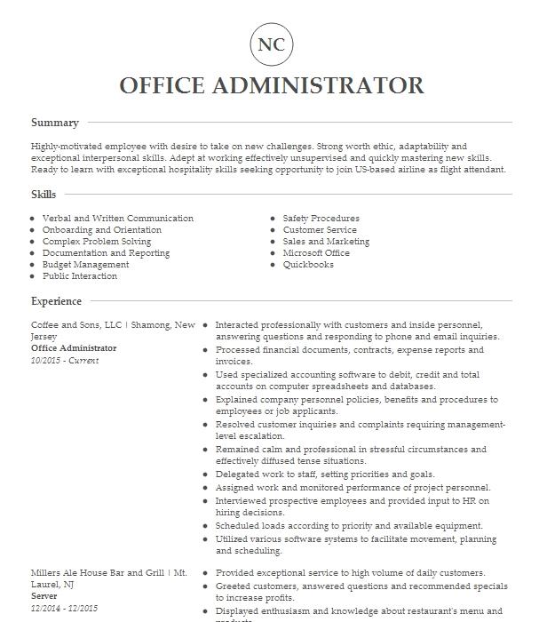 Office Administrator Resume Example