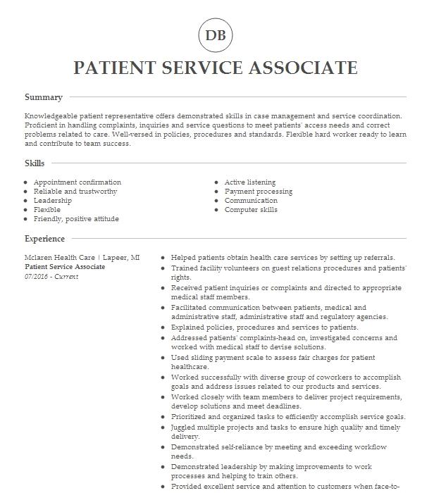 patient-service-associate-resume-example