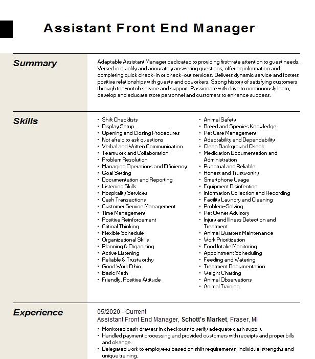 assistant-front-end-manager-resume-example