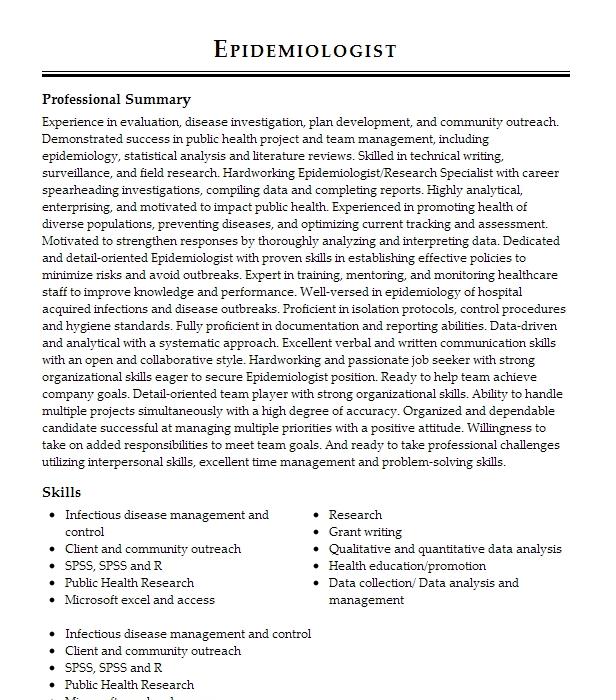 Epidemiologist Resume Example