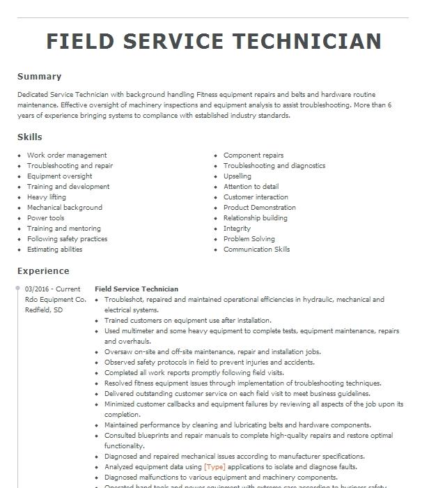 Field Service Technician Resume Example 7601