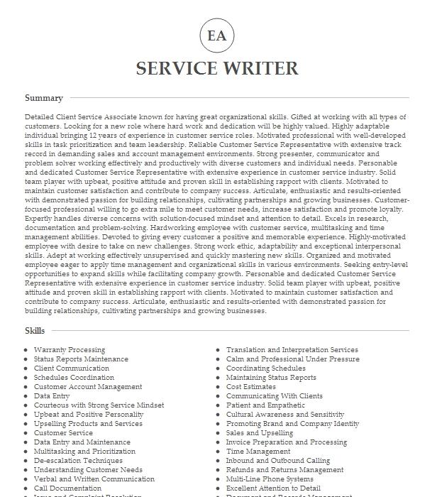 service writer resume