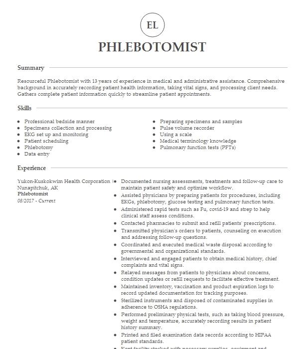 Receptionist And Phlebotomist Resume Example