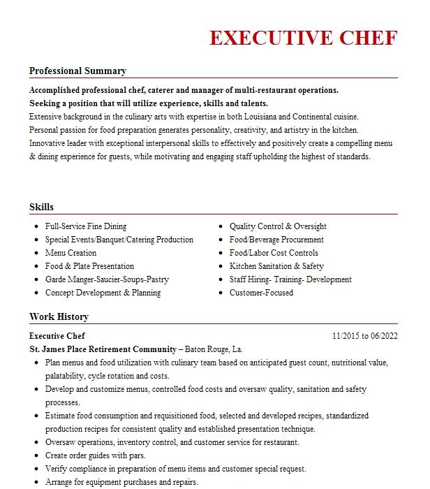 Executive Chef Resume Example