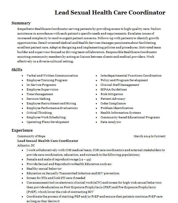 Director Of Sexual Health Resume Example 1046