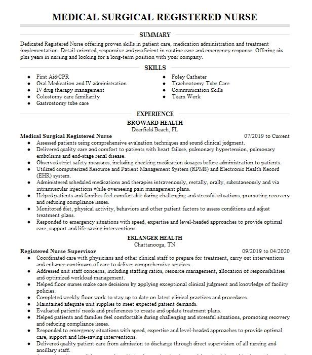 Medical Surgical Registered Nurse Resume Example