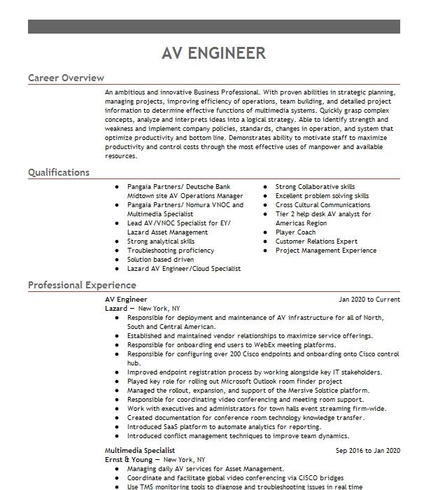 Av Vtc Lead Engineer Resume Example