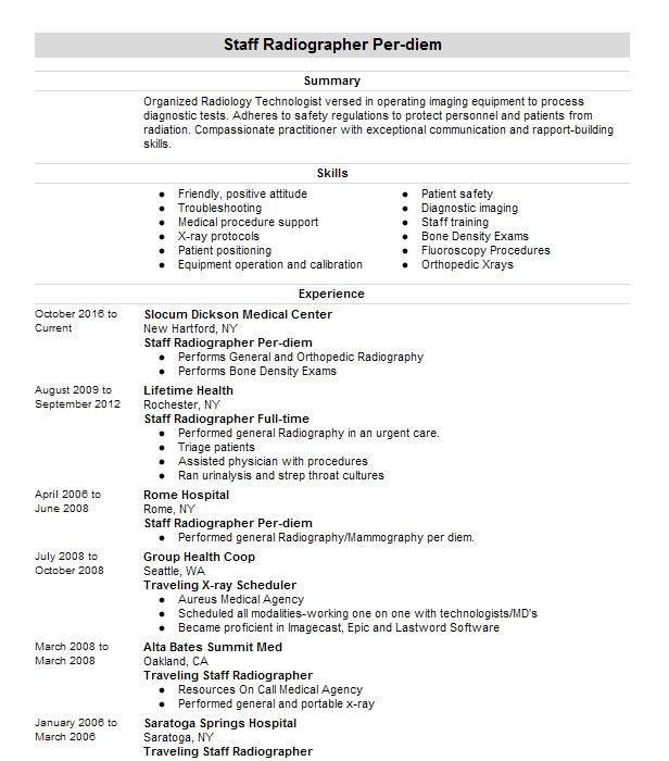 Staff Radiographer Resume Example