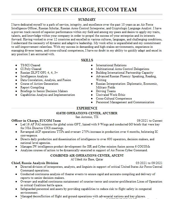 Chief Yeoman Administration Division Chief Resume Example