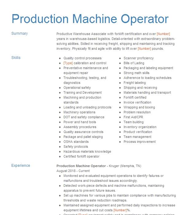 Production Machine Operator Resume Example 0712