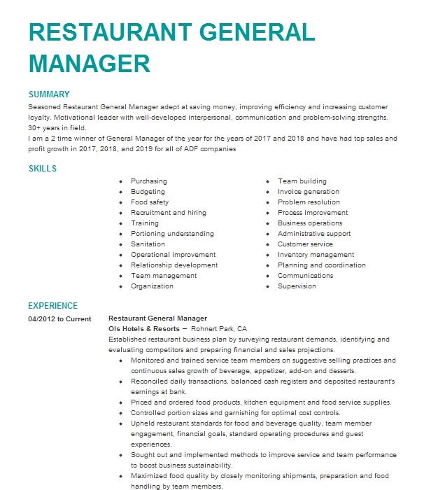 General Manager México Resume Example