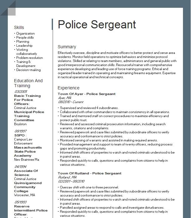 Police Sergeant Resume Example