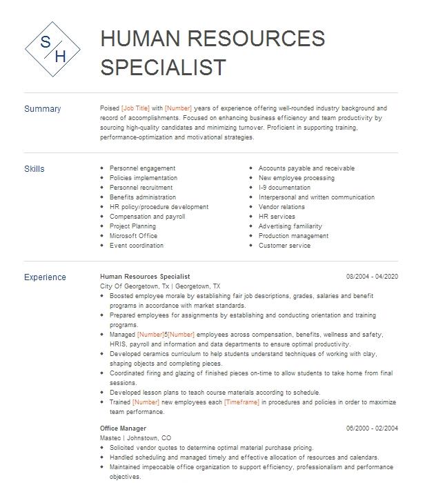 resume human resources specialist