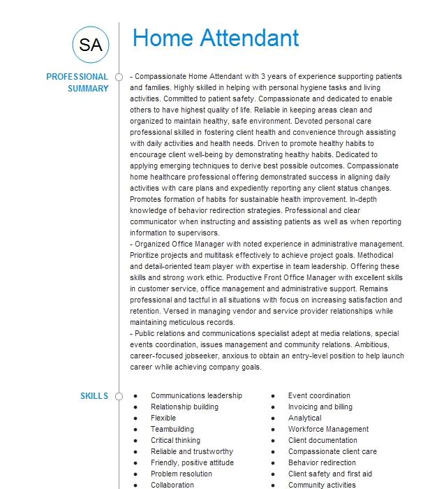 Home Attendant Resume Example