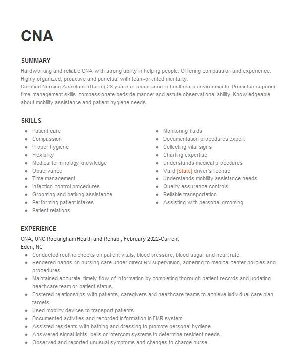 Cna Resume Example