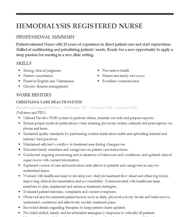 hemodialysis nurse essay