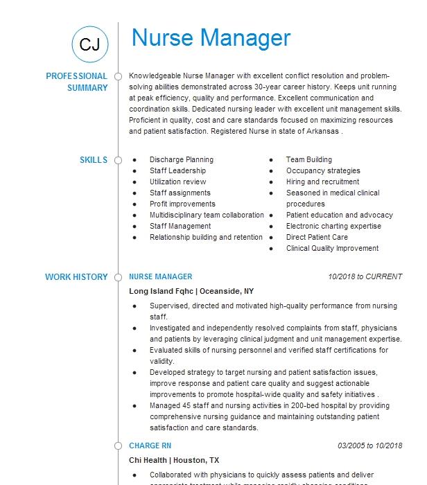 Nurse Manager Resume Example