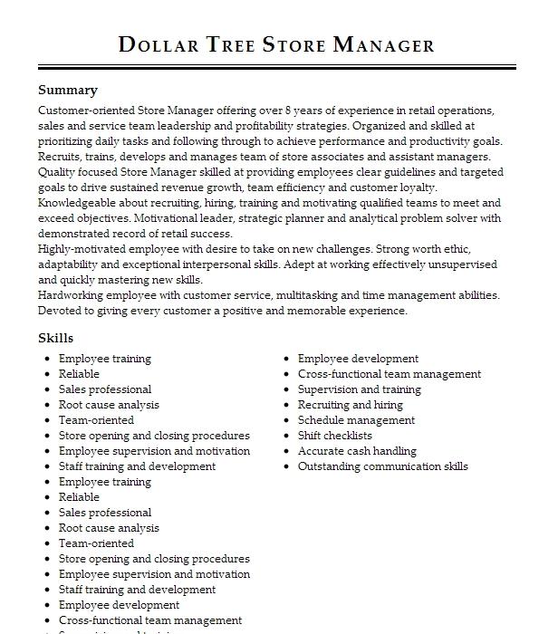 Dollar Tree Store Manager Resume Example