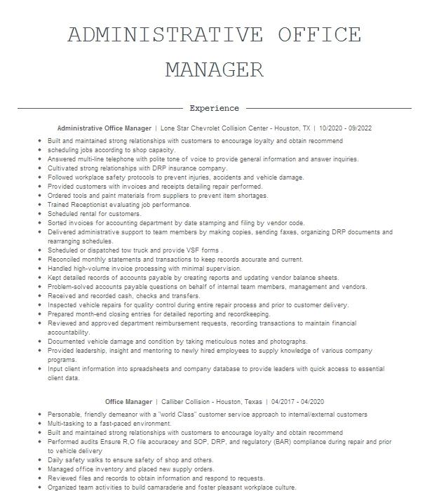 Administrative Office Manager Resume Example