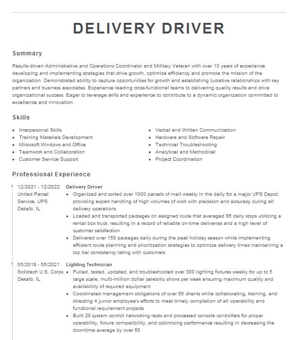 Delivery Driver Resume Example