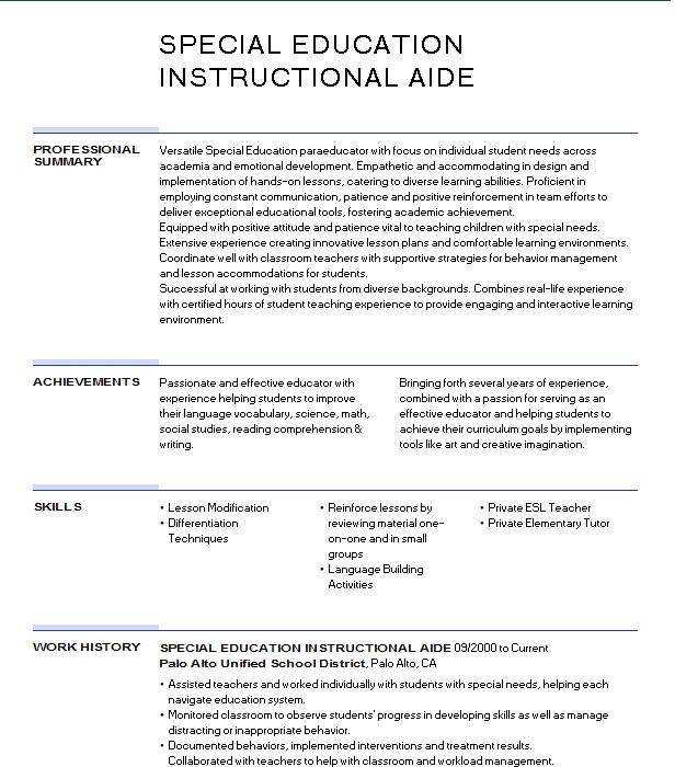 special-education-instructional-aide-resume-example