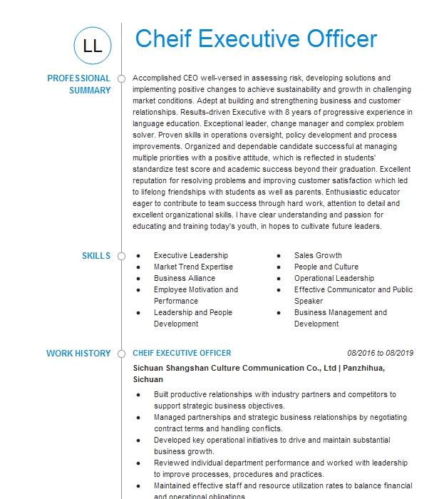 Cheif Operating Officer Resume Example