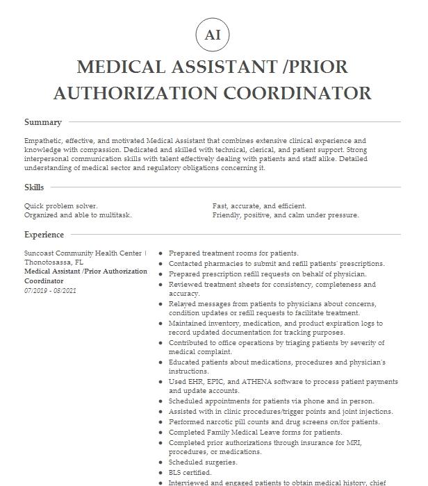 Rn Prior Authorization Coordinator Resume Example