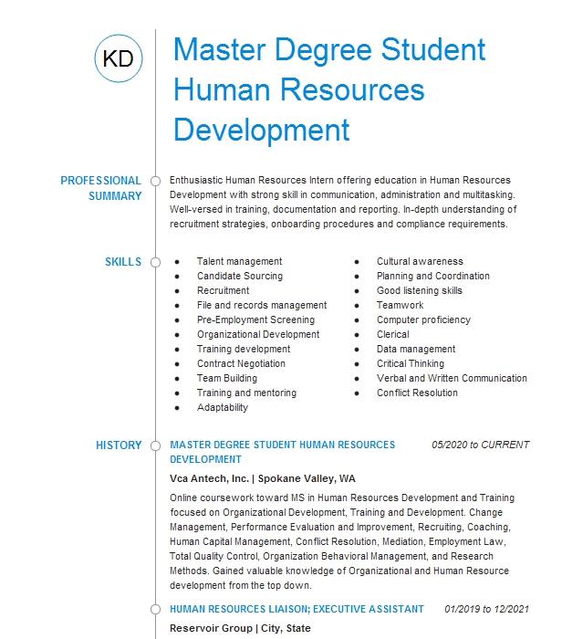 Master Student Resume Example