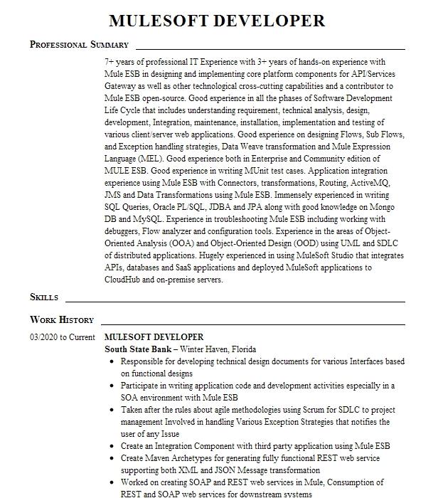 Mulesoft Developer Resume Example