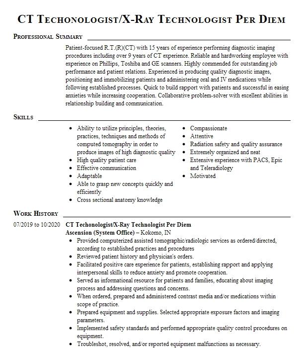 Ct Rad Technologist Resume Example