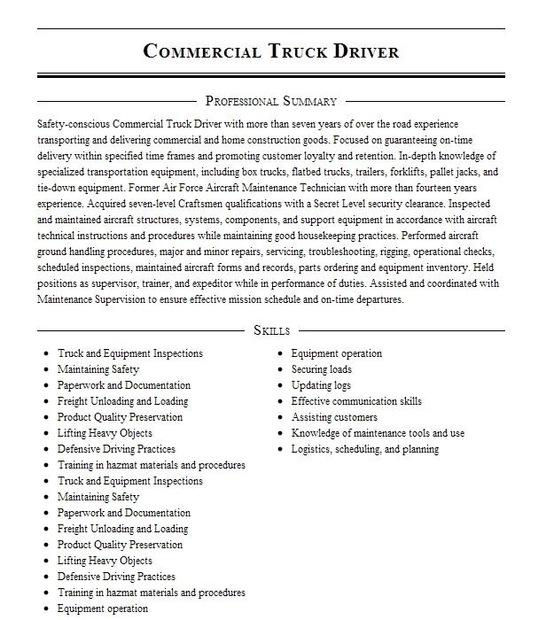 commercial driver resume Commercial truck driver resume samples