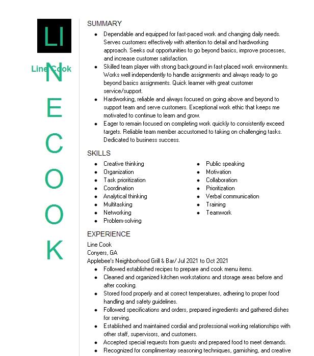 Line Cook Resume Objective Examples | LiveCareer